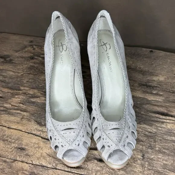 B Makowsky Gray Suede Peep Toe Cutout Platform Heels Women’s Size 9.5M - Picture 3 of 9